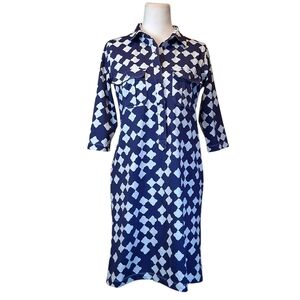 Persifor Navy Blue and White Midi Shirt Dress Size Small